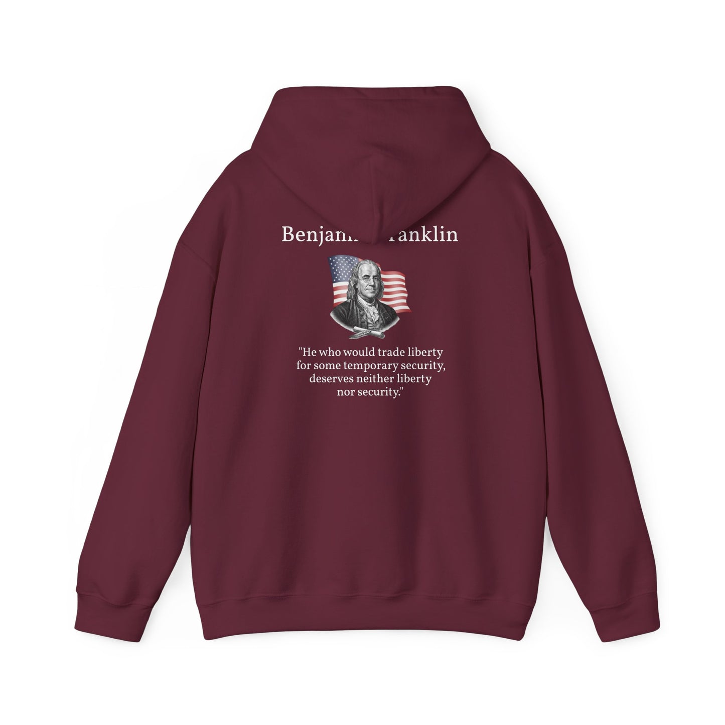 Hoodie – Benjamin Franklin "Liberty & Security" Quote Patriotic Pullover