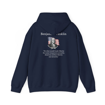 Hoodie – Benjamin Franklin "Liberty & Security" Quote Patriotic Pullover