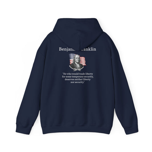 Hoodie – Benjamin Franklin "Liberty & Security" Quote Patriotic Pullover