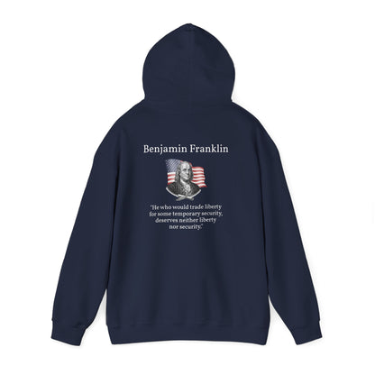 Hoodie – Benjamin Franklin "Liberty & Security" Quote Patriotic Pullover